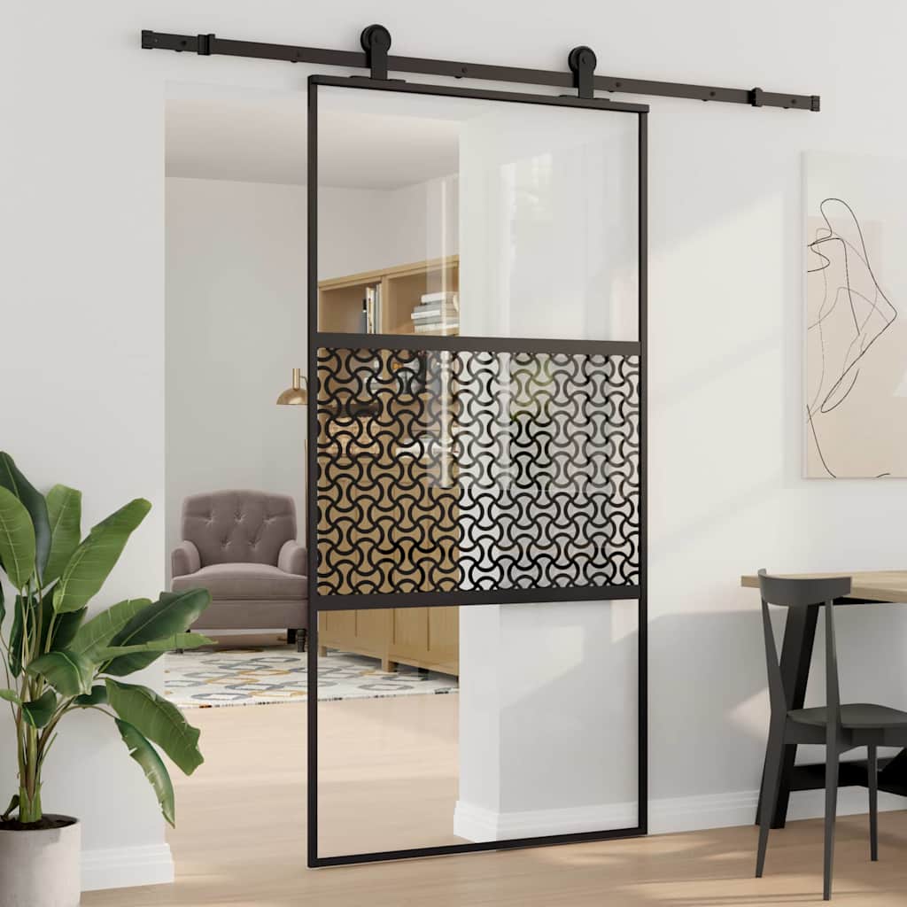 Schiebetür 3-Teilig Esg-Glas Und Aluminium Schwarz