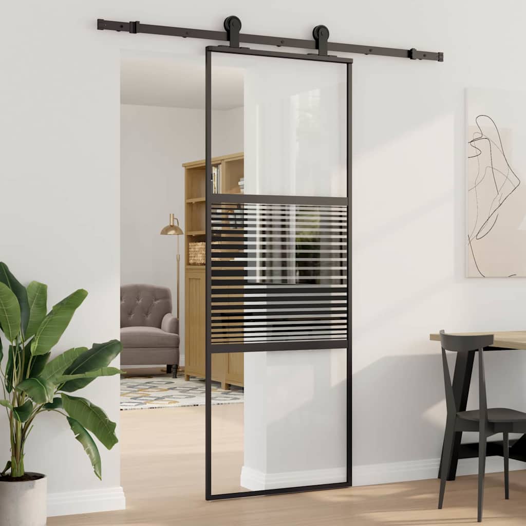 Schiebetür 3-Teilig Esg-Glas Und Aluminium Schwarz