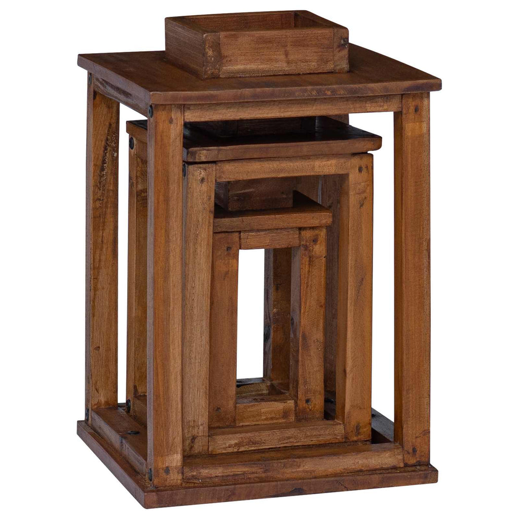 Laterne 3 Pcs Natur Mahagoni Holz
