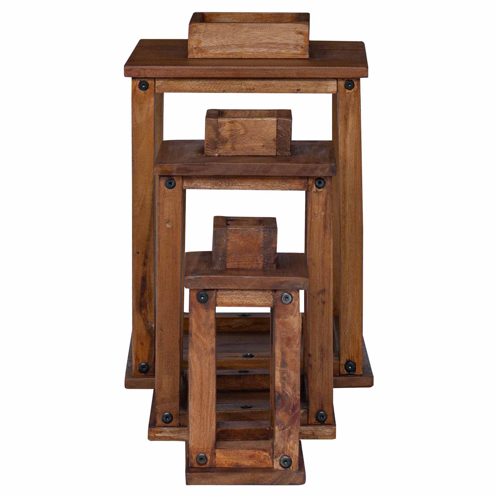 Laterne 3 Pcs Natur Mahagoni Holz