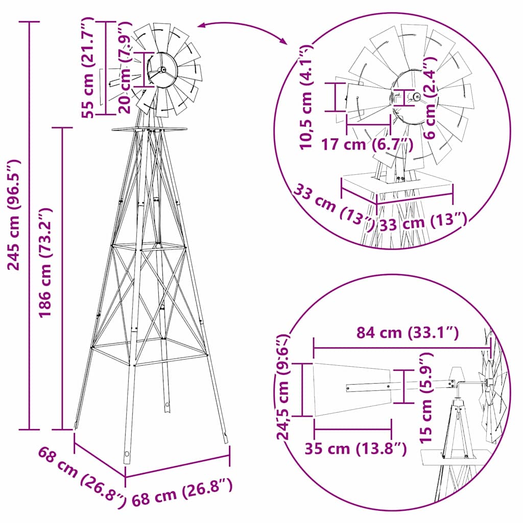 Windmühle Grau 84 X 68 X 245 Cm Eisen