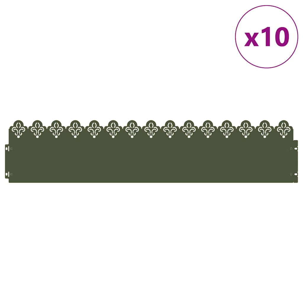 Rasenkanten 10 Pcs Olive Grün 103 X 0,05 X 22 Cm Stahl Olivgrün