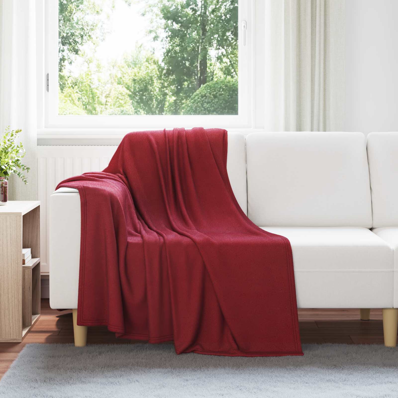 Überwurfdecke 170 X 130 Cm Fleece Bordeauxrot