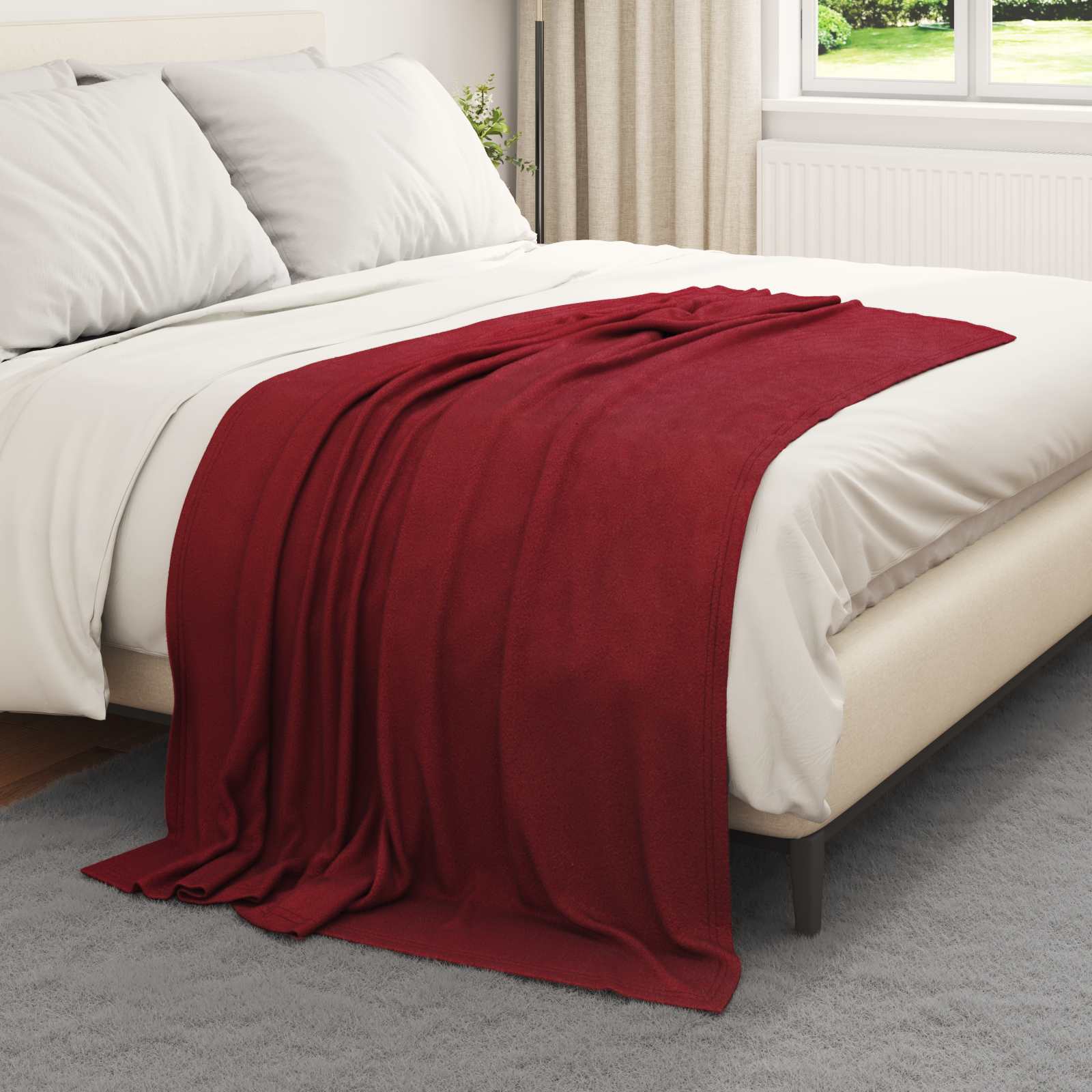 Überwurfdecke 170 X 130 Cm Fleece Bordeauxrot