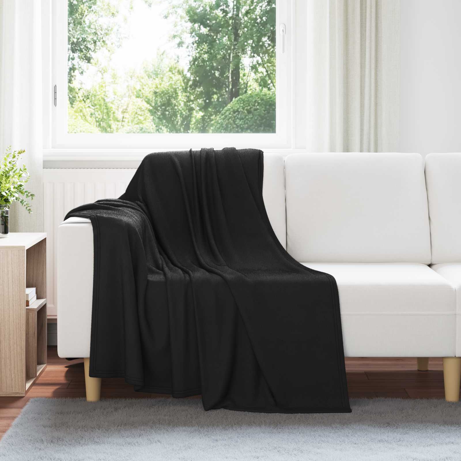 Überwurfdecke 170 X 130 Cm Fleece Schwarz