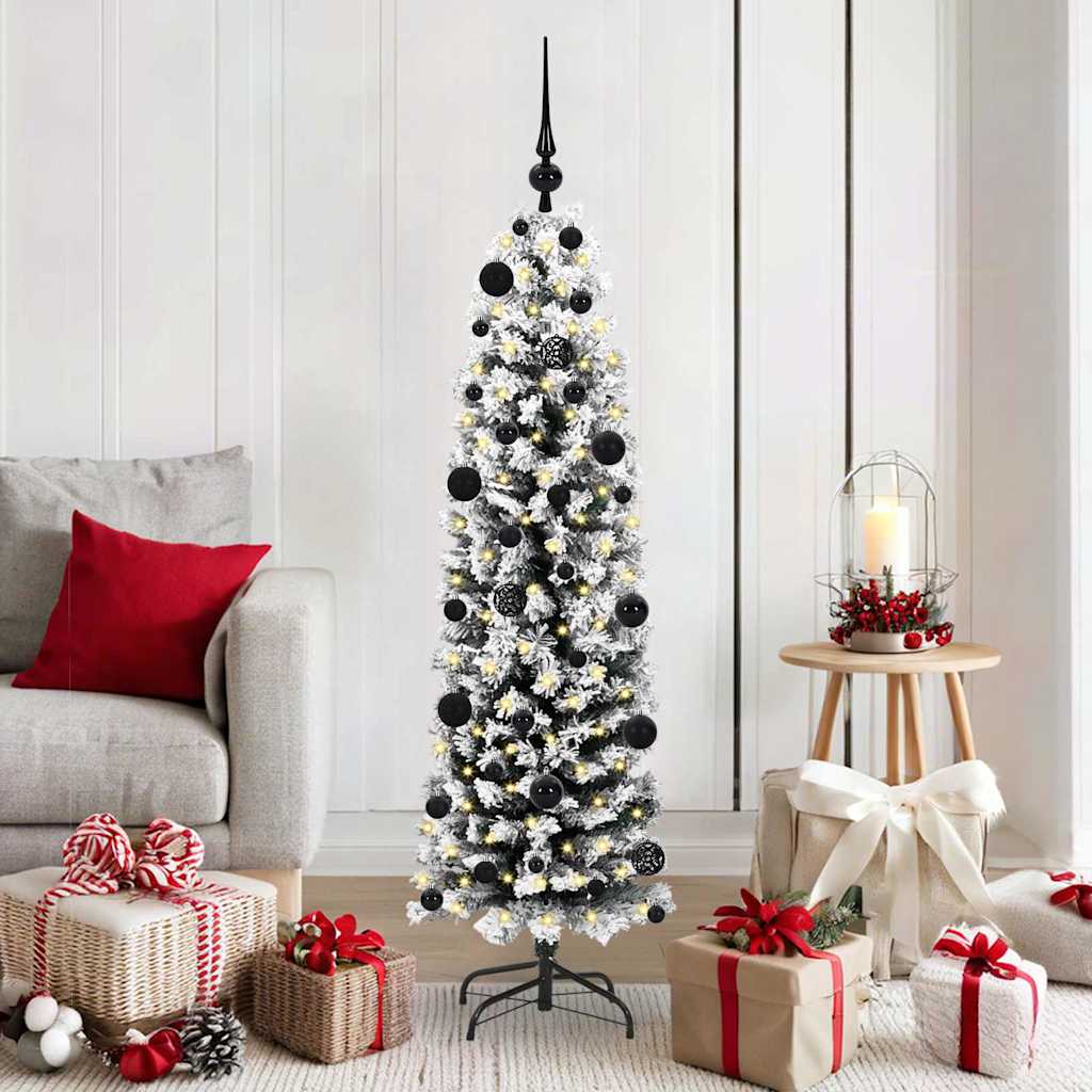 Künstlicher Weihnachtsbaum Schlank Mit Schnee Grün Pvc Grün Und Weiß