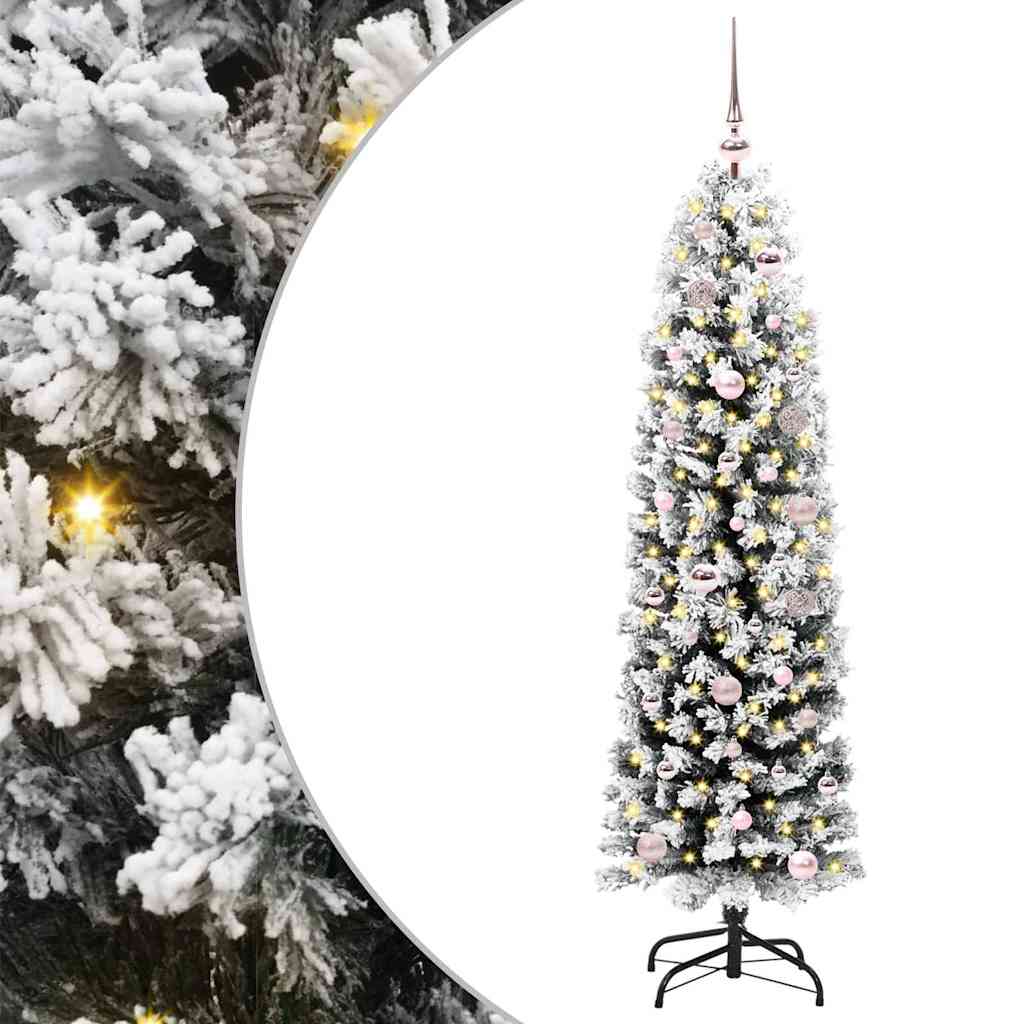 Künstlicher Weihnachtsbaum Schlank Mit Schnee Grün Pvc Grün Und Weiß