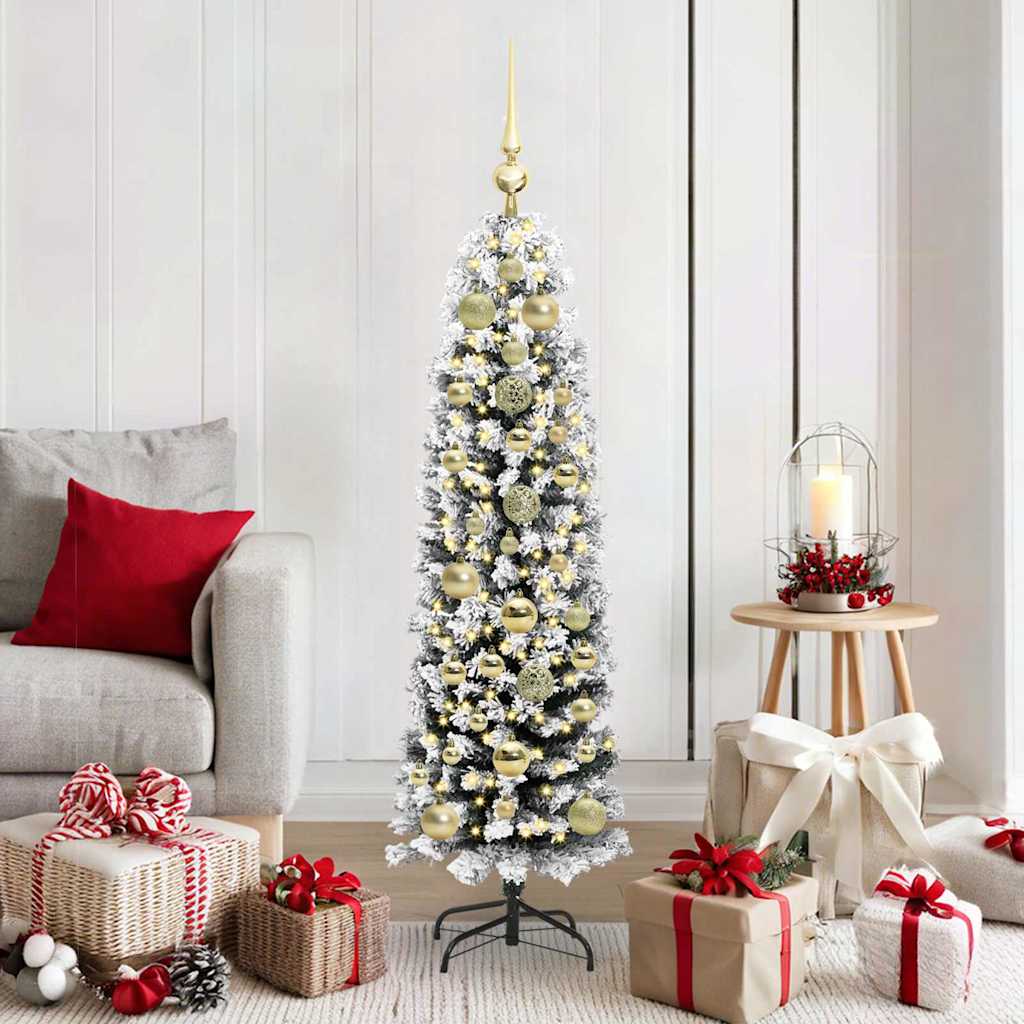 Künstlicher Weihnachtsbaum Schlank Mit Schnee Grün Pvc Grün Und Weiß