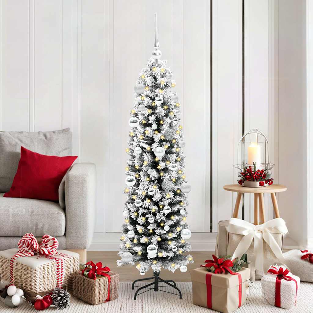 Künstlicher Weihnachtsbaum Schlank Mit Schnee Grün Pvc Grün Und Weiß
