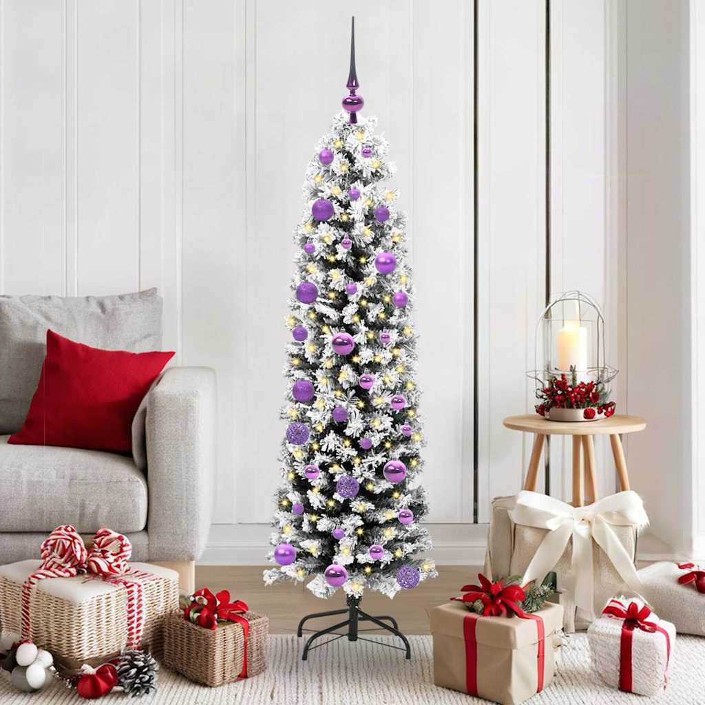 Künstlicher Weihnachtsbaum Schlank Mit Schnee Grün Pvc Grün Und Weiß