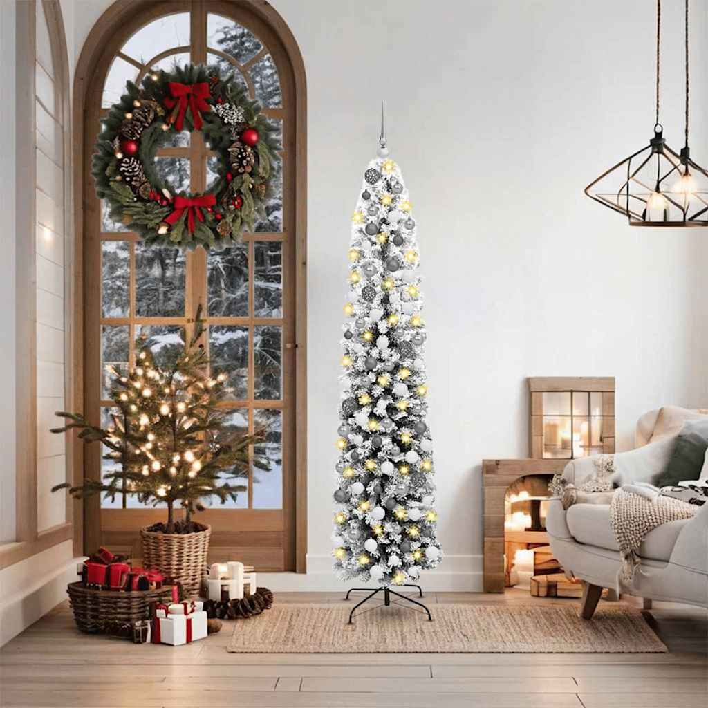 Künstlicher Weihnachtsbaum Schlank Mit Schnee Grün Pvc Grün Und Weiß