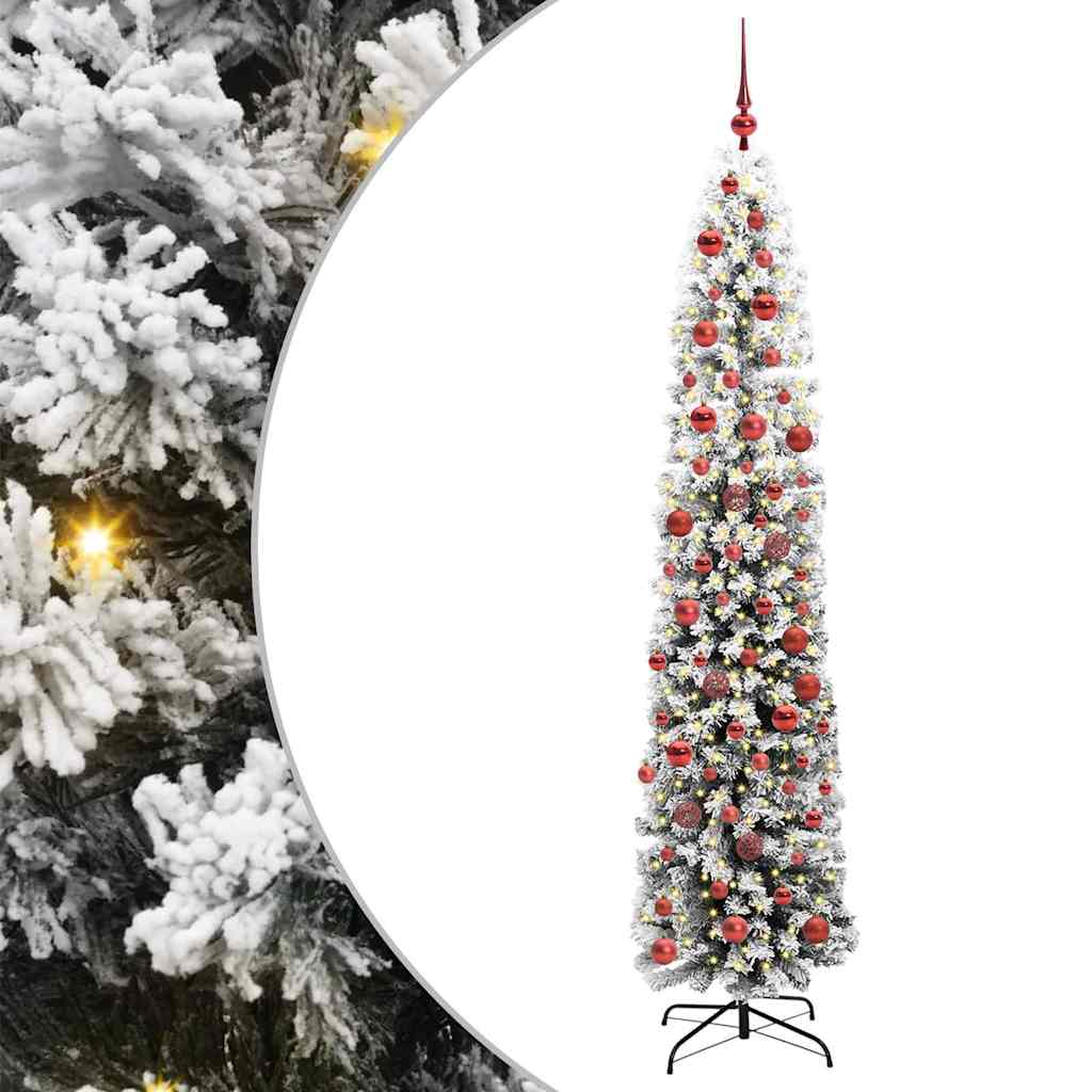 Künstlicher Weihnachtsbaum Schlank Mit Schnee Grün Pvc Grün Und Weiß