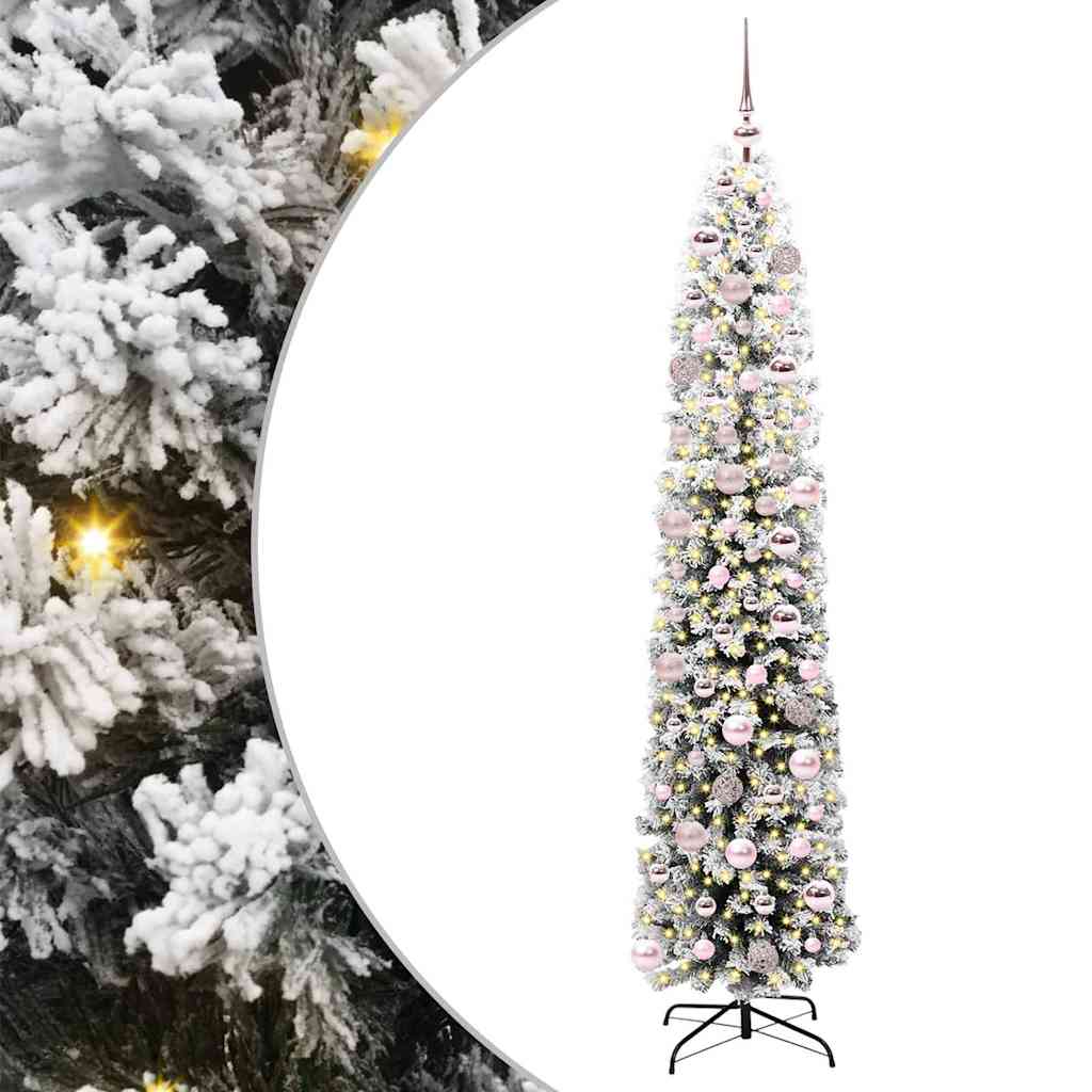 Künstlicher Weihnachtsbaum Schlank Mit Schnee Grün Pvc Grün Und Weiß