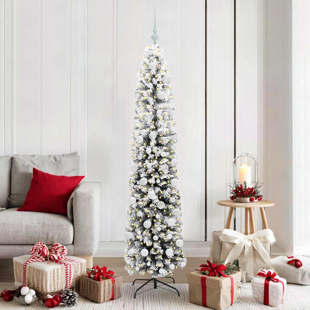 Künstlicher Weihnachtsbaum Schlank Mit Schnee Grün Pvc Grün Und Weiß