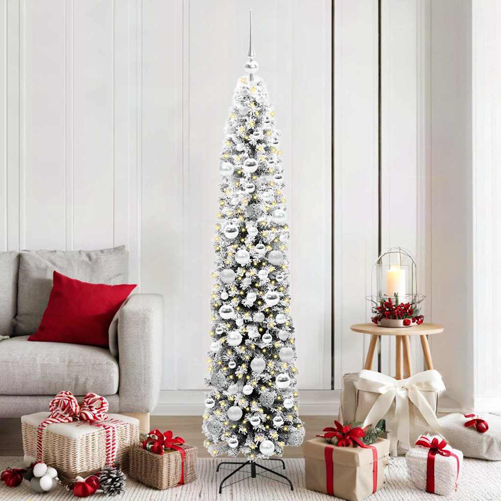 Künstlicher Weihnachtsbaum Schlank Mit Schnee Grün Pvc Grün Und Weiß