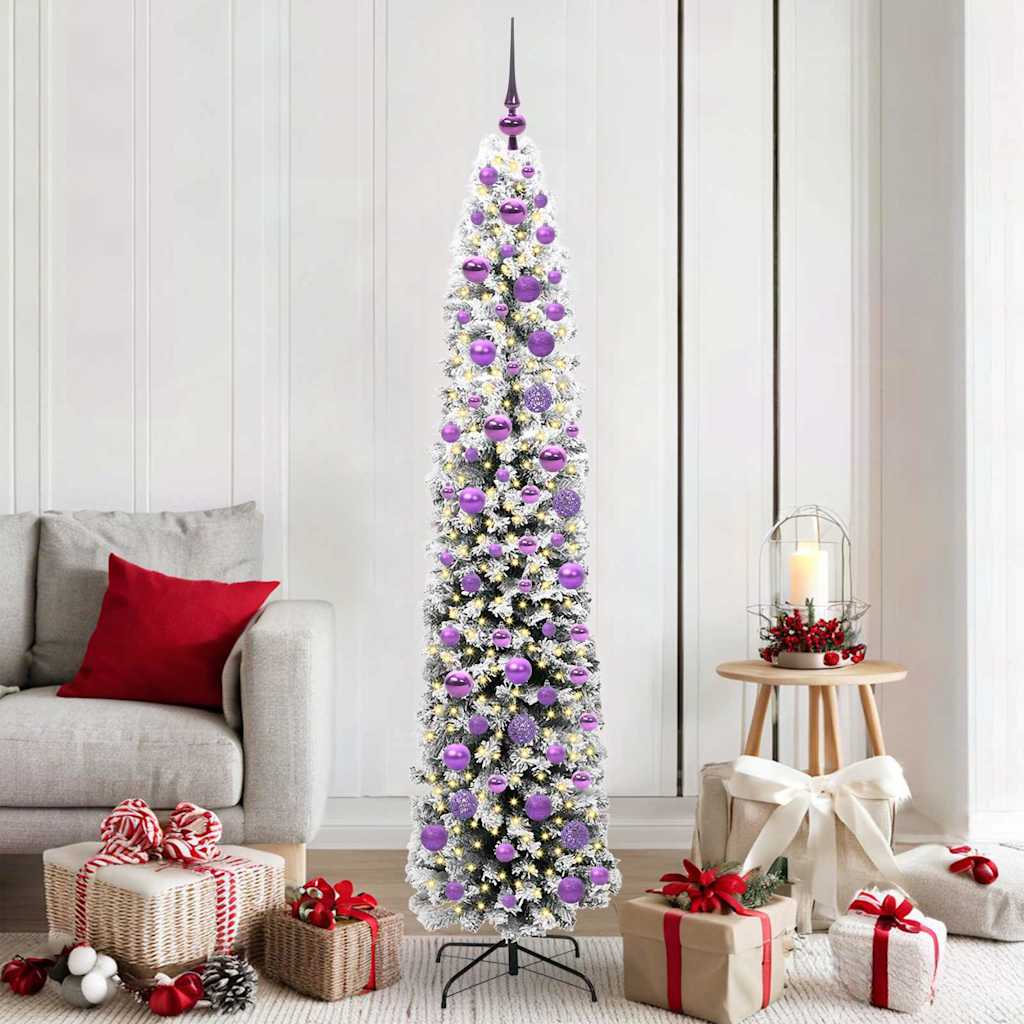 Künstlicher Weihnachtsbaum Schlank Mit Schnee Grün Pvc Grün Und Weiß