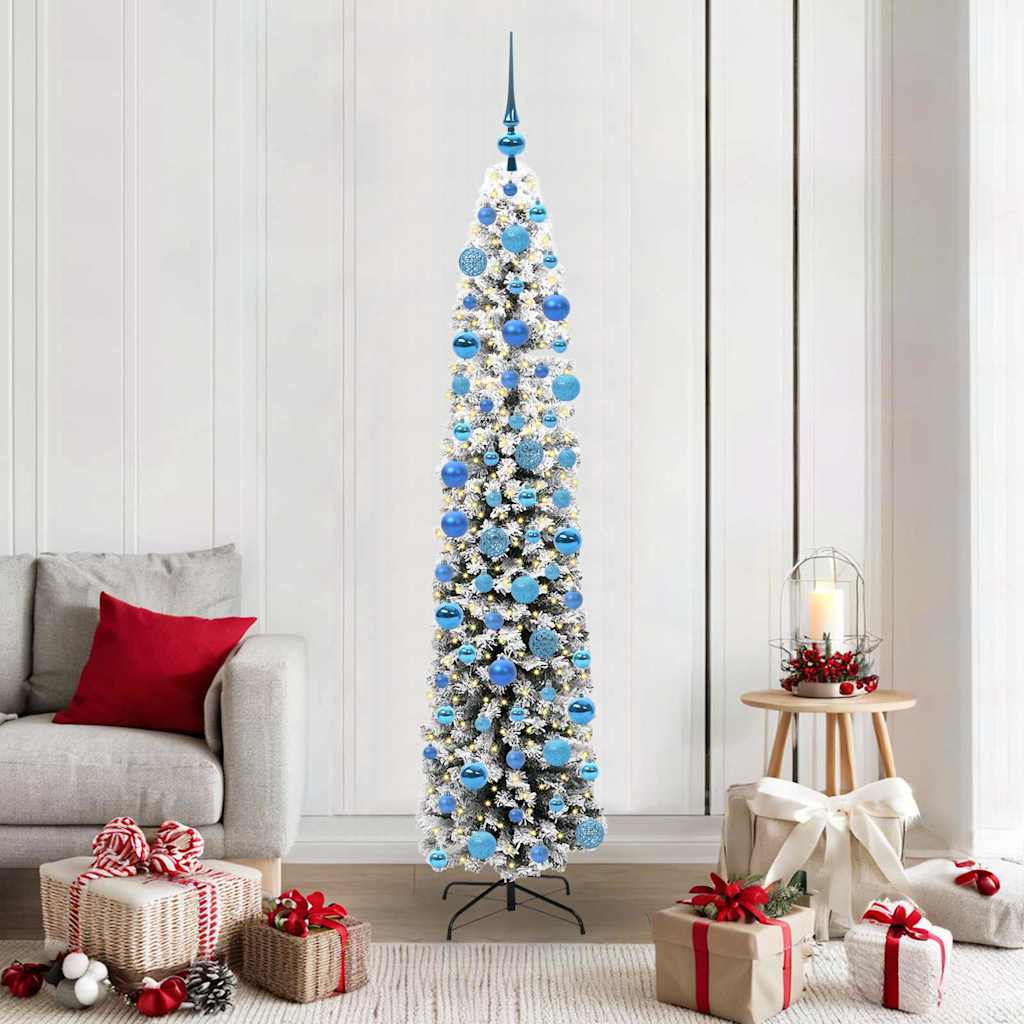 Künstlicher Weihnachtsbaum Schlank Mit Schnee Grün Pvc Grün Und Weiß