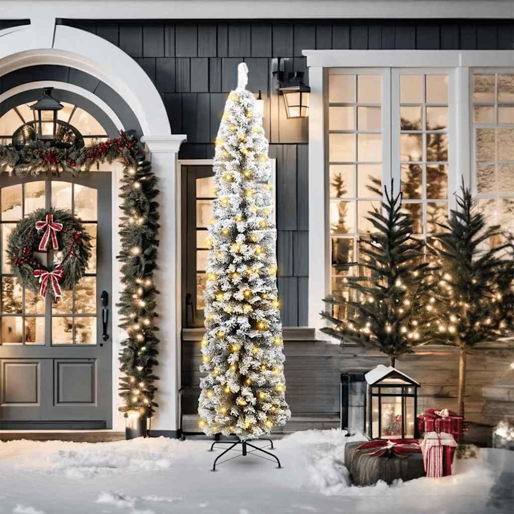 Künstlicher Weihnachtsbaum Schlank Mit Schnee Grün Pvc Grün Und Weiß