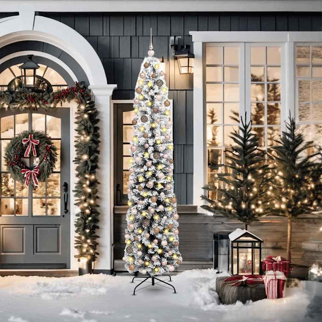 Künstlicher Weihnachtsbaum Schlank Mit Schnee Grün Pvc Grün Und Weiß