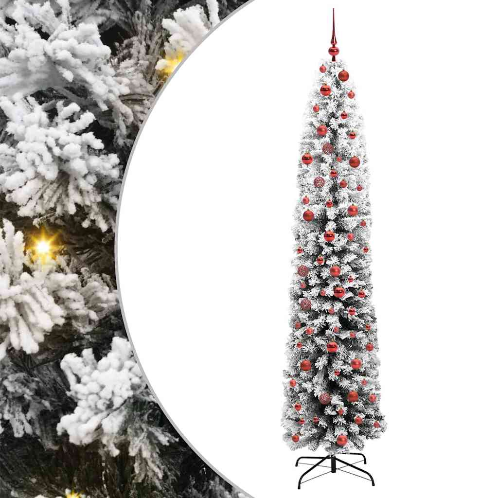 Künstlicher Weihnachtsbaum Schlank Mit Schnee Grün Pvc Grün Und Weiß