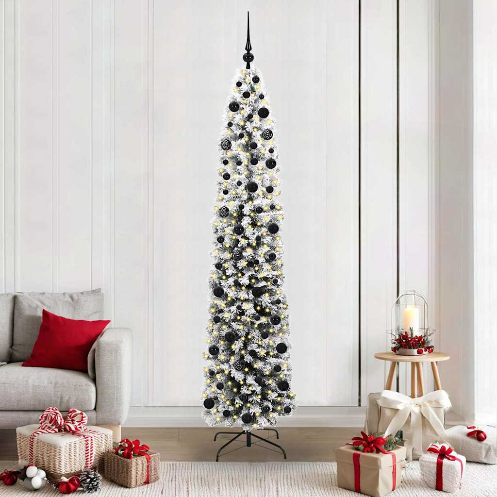 Künstlicher Weihnachtsbaum Schlank Mit Schnee Grün Pvc Grün Und Weiß