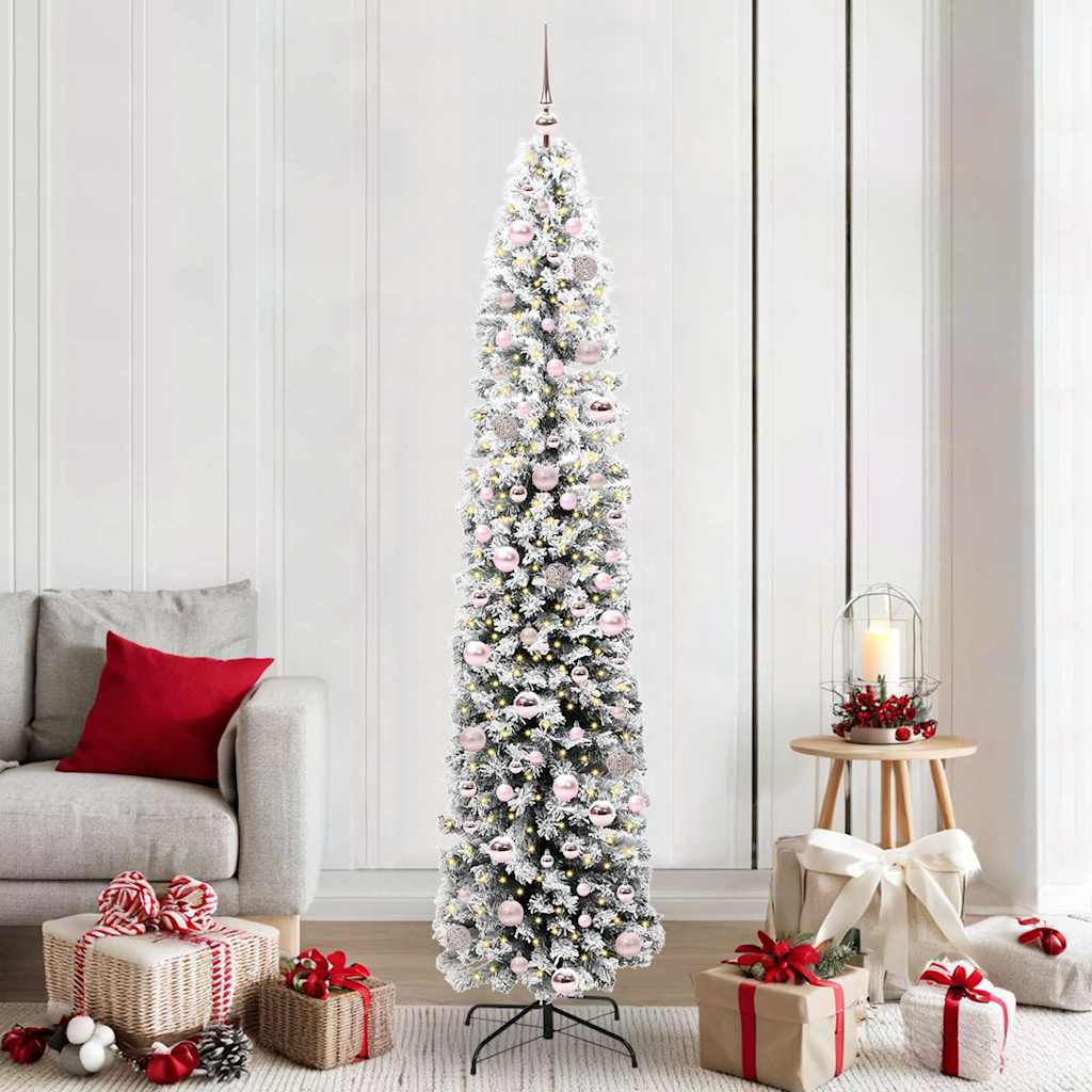 Künstlicher Weihnachtsbaum Schlank Mit Schnee Grün Pvc Grün Und Weiß