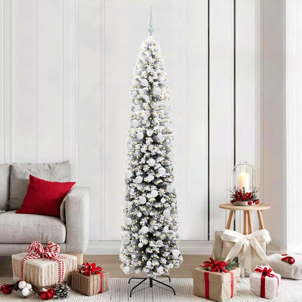 Künstlicher Weihnachtsbaum Schlank Mit Schnee Grün Pvc Grün Und Weiß