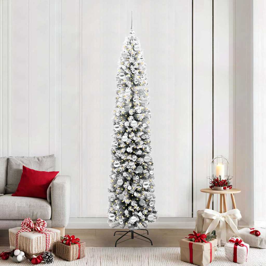 Künstlicher Weihnachtsbaum Schlank Mit Schnee Grün Pvc Grün Und Weiß