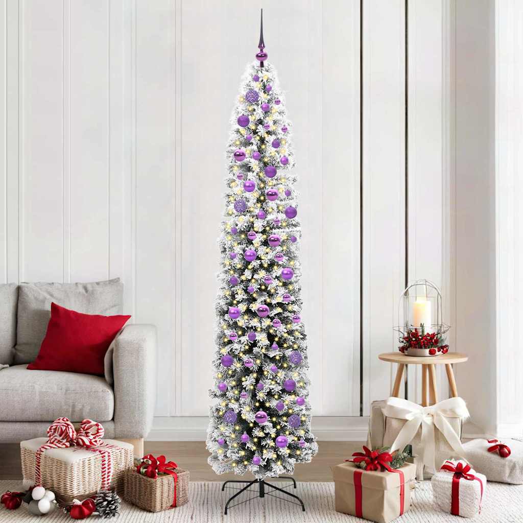 Künstlicher Weihnachtsbaum Schlank Mit Schnee Grün Pvc Grün Und Weiß