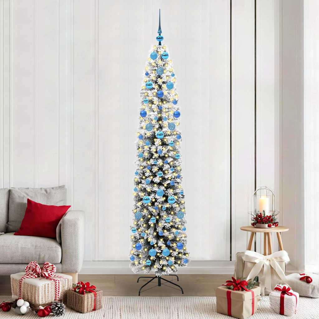 Künstlicher Weihnachtsbaum Schlank Mit Schnee Grün Pvc Grün Und Weiß