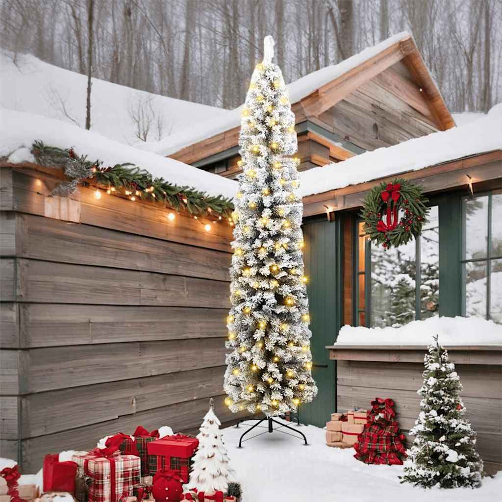 Künstlicher Weihnachtsbaum Schlank Mit Schnee Grün Pvc Grün Und Weiß