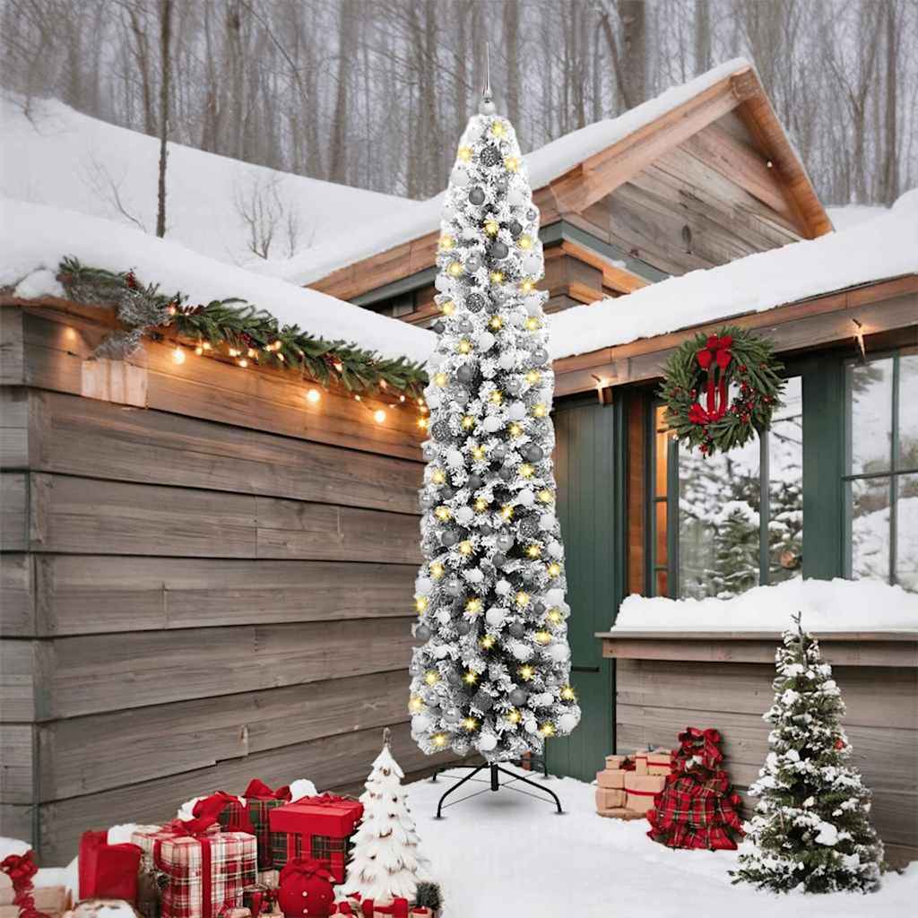 Künstlicher Weihnachtsbaum Schlank Mit Schnee Grün Pvc Grün Und Weiß