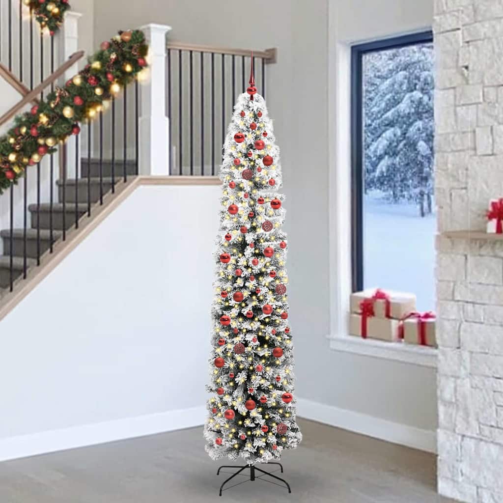 Künstlicher Weihnachtsbaum Schlank Mit Schnee Grün Pvc Grün Und Weiß
