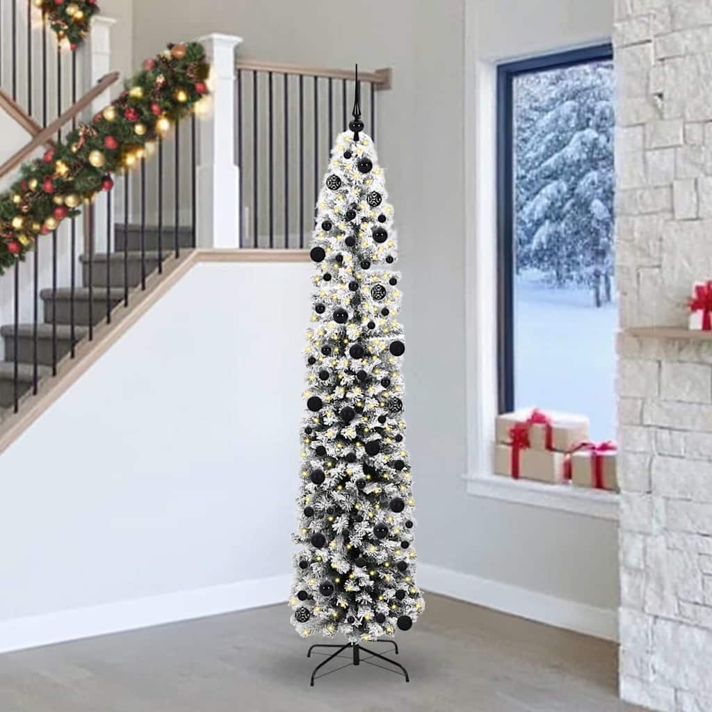 Künstlicher Weihnachtsbaum Schlank Mit Schnee Grün Pvc Grün Und Weiß