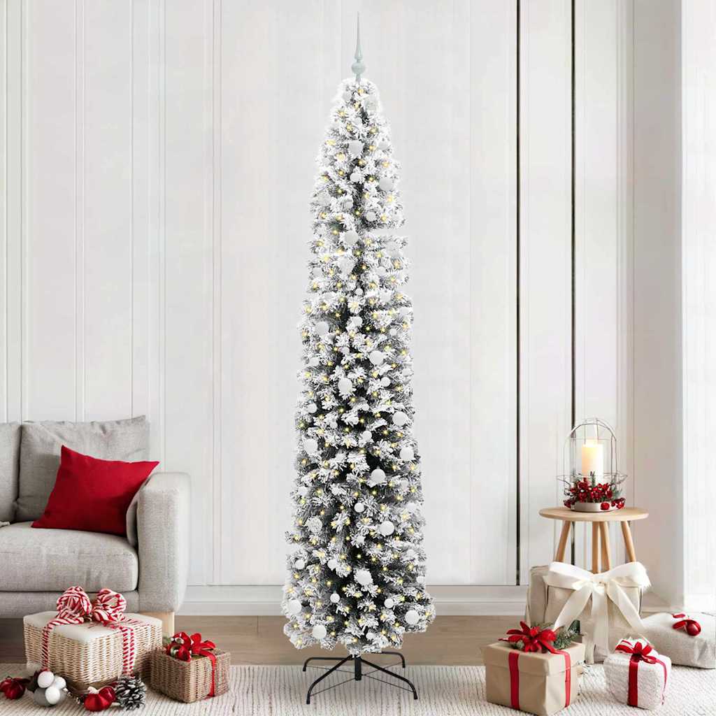 Künstlicher Weihnachtsbaum Schlank Mit Schnee Grün Pvc Grün Und Weiß