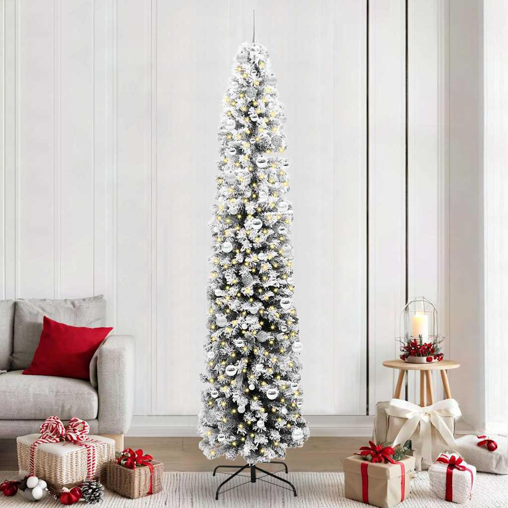 Künstlicher Weihnachtsbaum Schlank Mit Schnee Grün Pvc Grün Und Weiß
