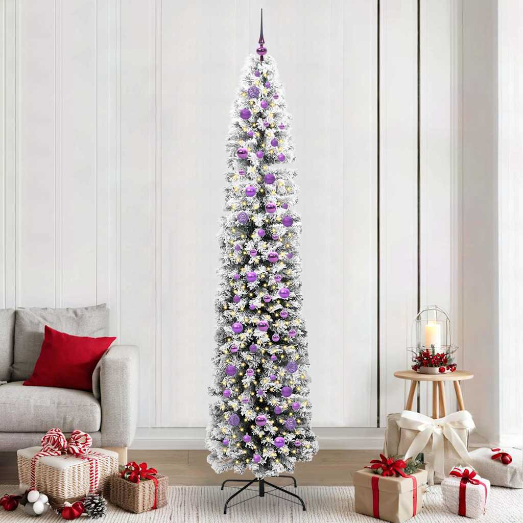 Künstlicher Weihnachtsbaum Schlank Mit Schnee Grün Pvc Grün Und Weiß