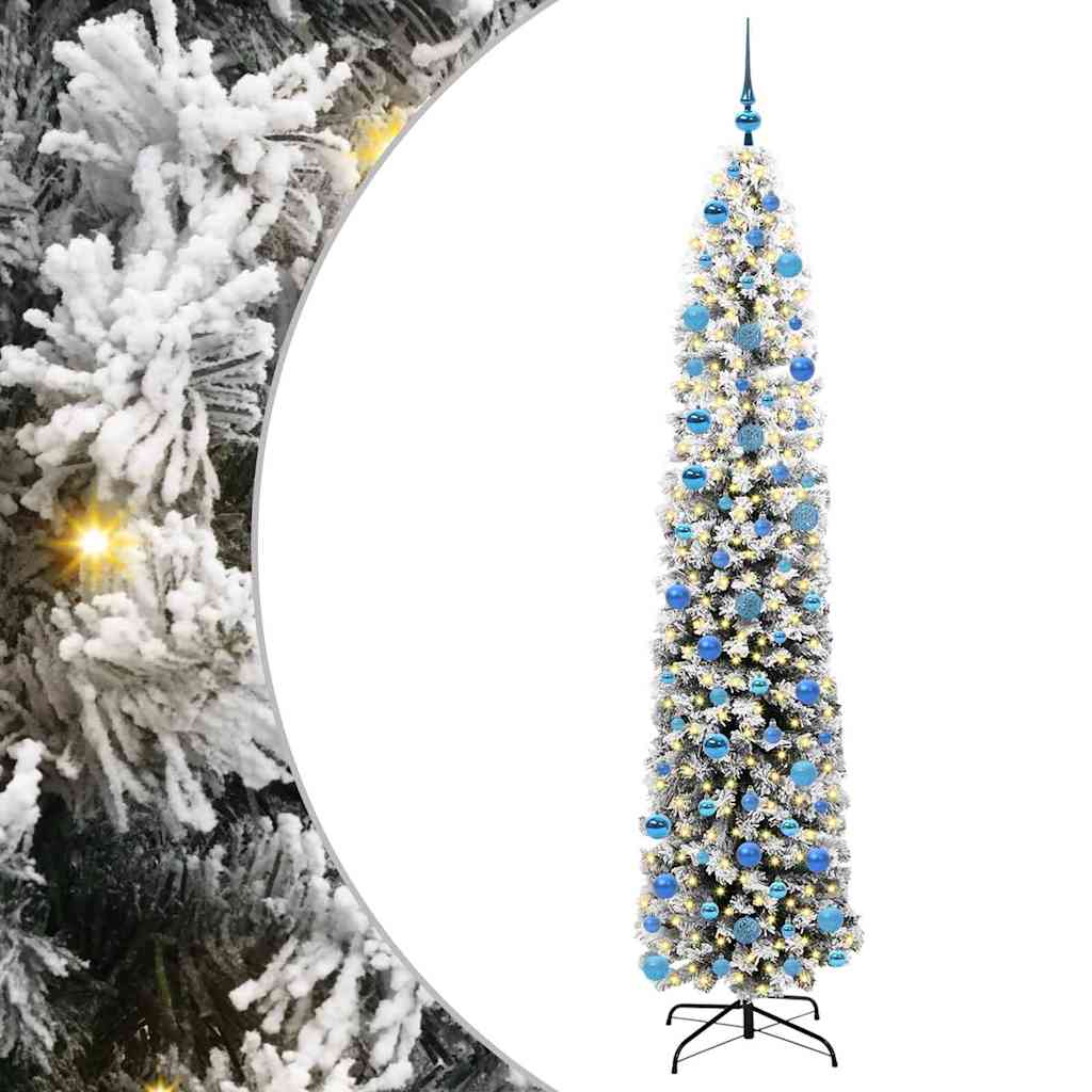Künstlicher Weihnachtsbaum Schlank Mit Schnee Grün Pvc Grün Und Weiß