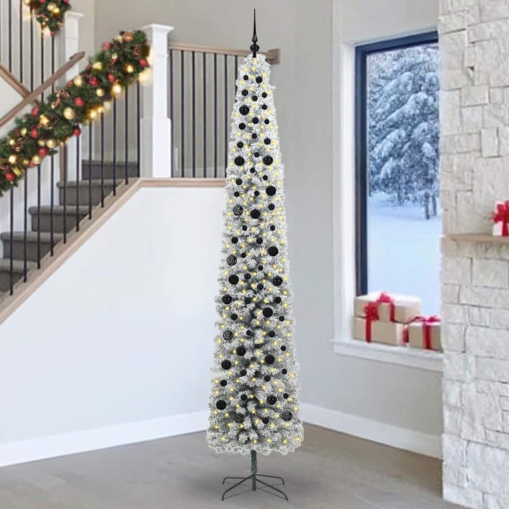 Künstlicher Weihnachtsbaum Schlank Mit Schnee Grün Pvc Grün Und Weiß
