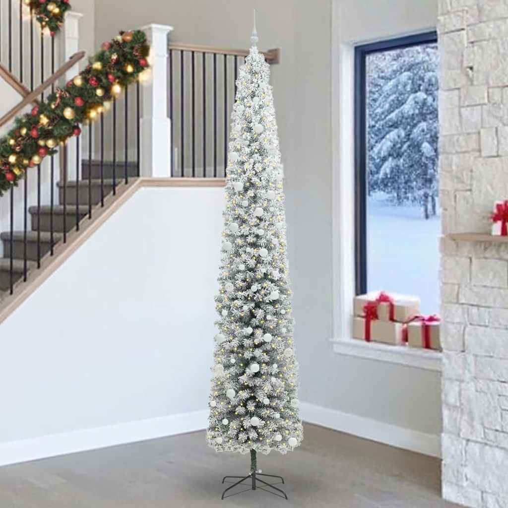 Künstlicher Weihnachtsbaum Schlank Mit Schnee Grün Pvc Grün Und Weiß
