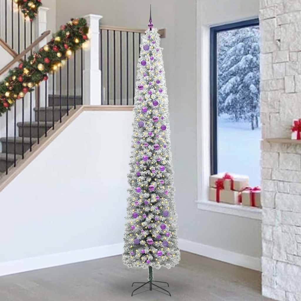 Künstlicher Weihnachtsbaum Schlank Mit Schnee Grün Pvc Grün Und Weiß