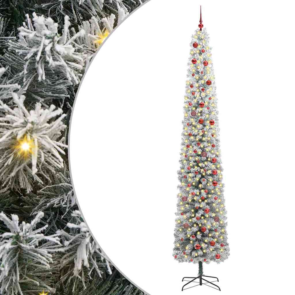 Künstlicher Weihnachtsbaum Schlank Mit Schnee Grün Pvc Grün Und Weiß