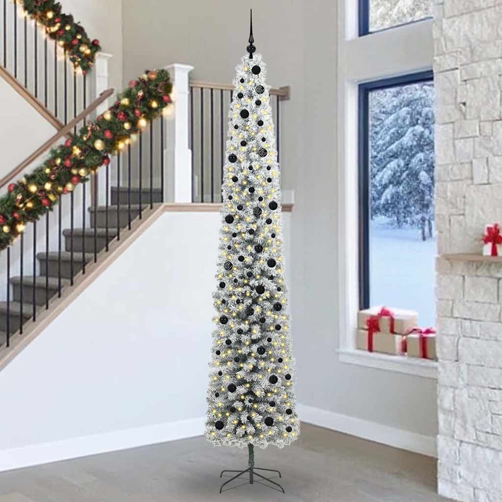 Künstlicher Weihnachtsbaum Schlank Mit Schnee Grün Pvc Grün Und Weiß