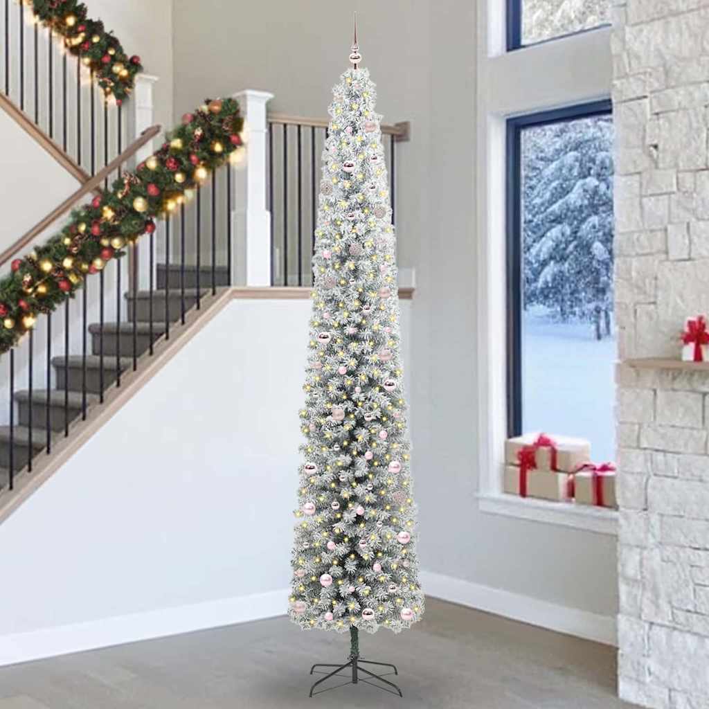 Künstlicher Weihnachtsbaum Schlank Mit Schnee Grün Pvc Grün Und Weiß