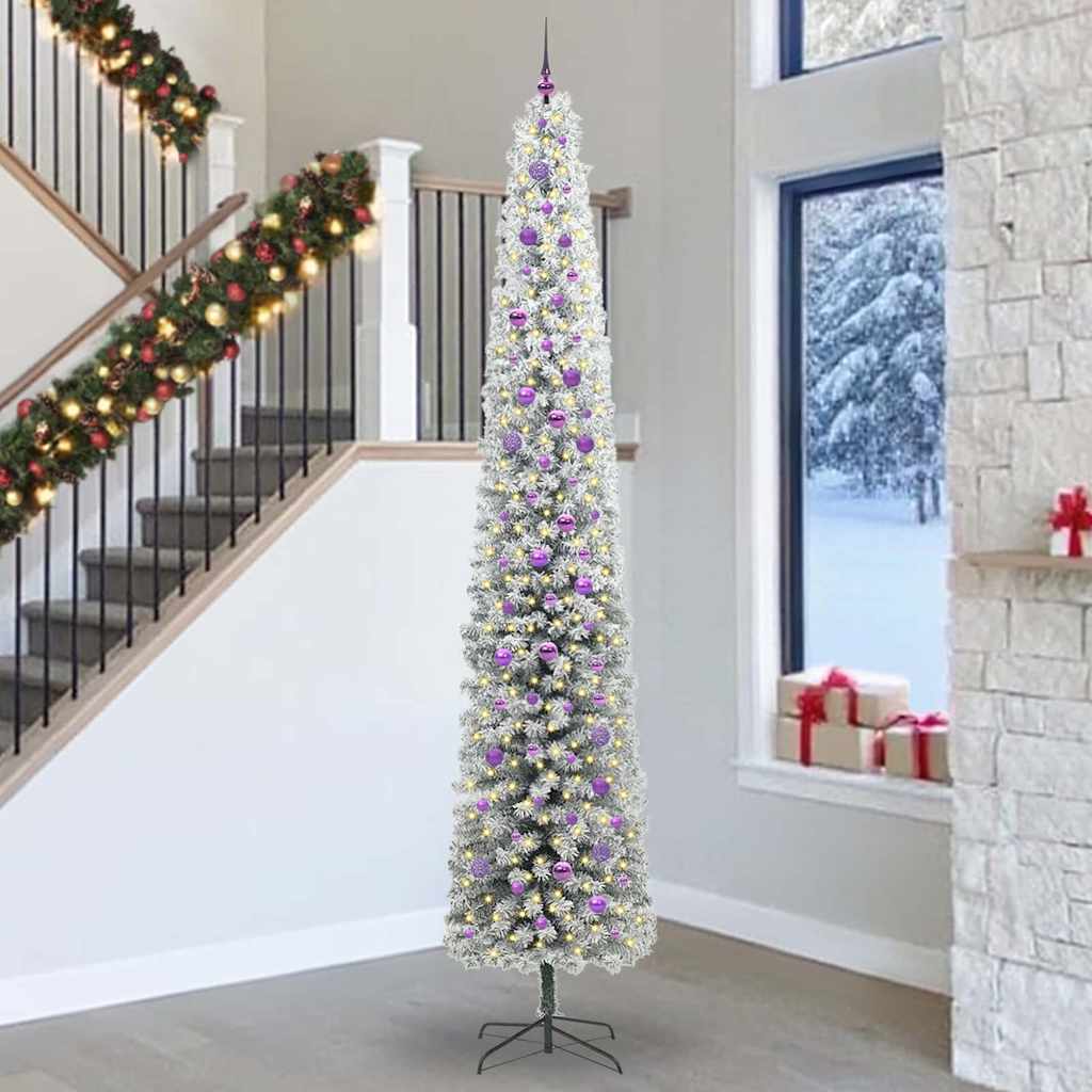 Künstlicher Weihnachtsbaum Schlank Mit Schnee Grün Pvc Grün Und Weiß