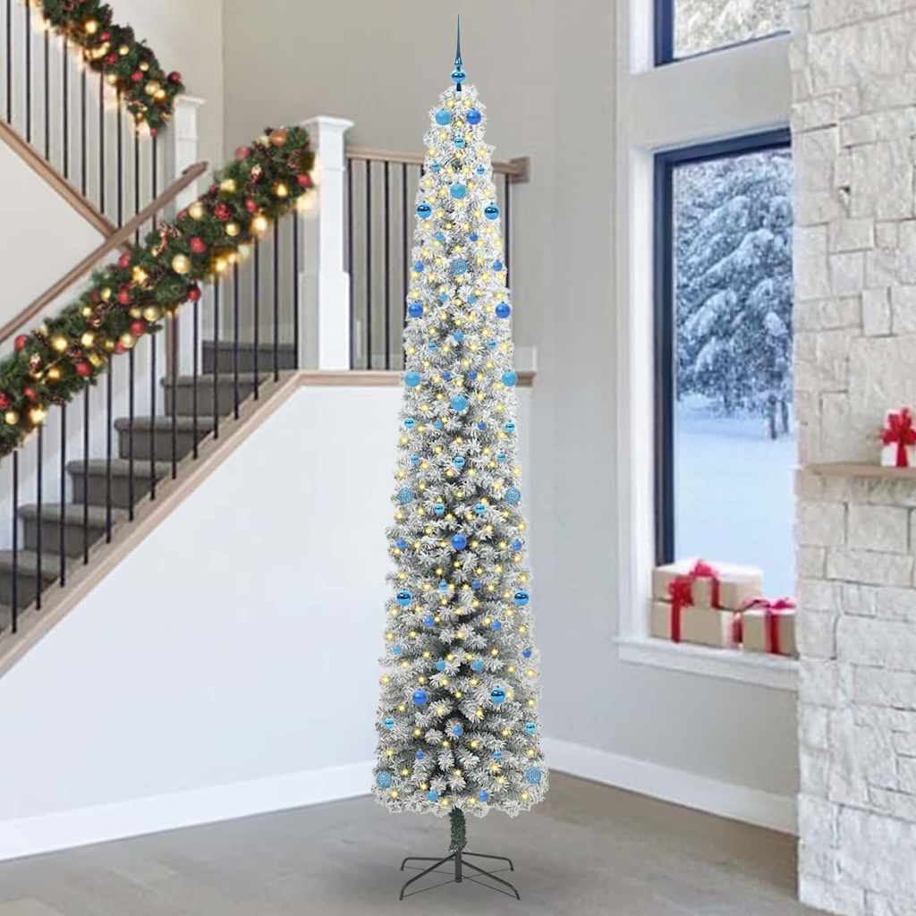 Künstlicher Weihnachtsbaum Schlank Mit Schnee Grün Pvc Grün Und Weiß