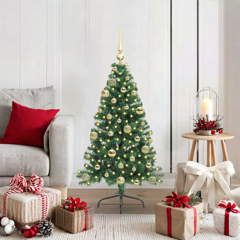 Künstlicher Halb-Weihnachtsbaum Beleuchtung Kugeln Grün