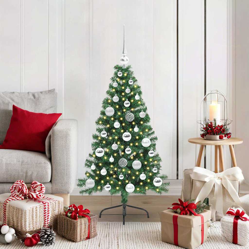 Künstlicher Halb-Weihnachtsbaum Beleuchtung Kugeln Grün