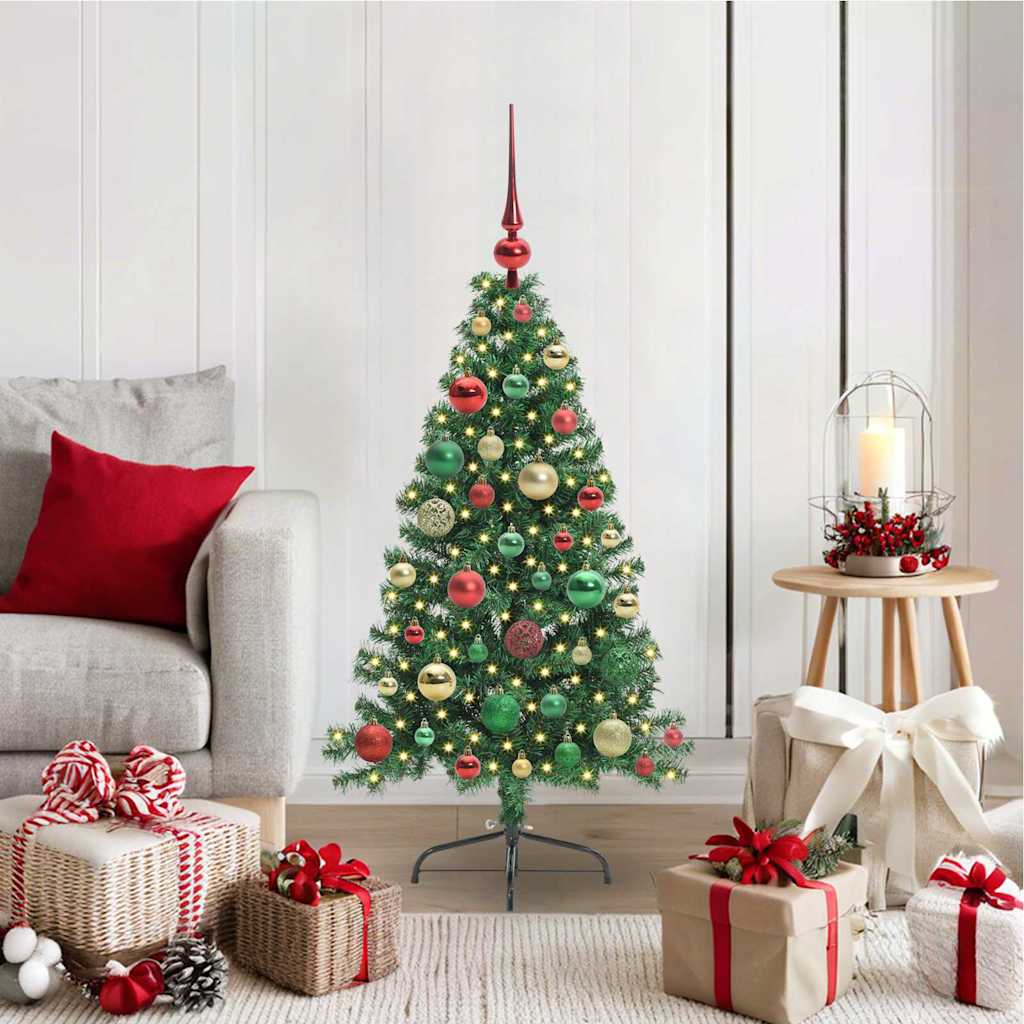 Künstlicher Halb-Weihnachtsbaum Beleuchtung Kugeln Grün