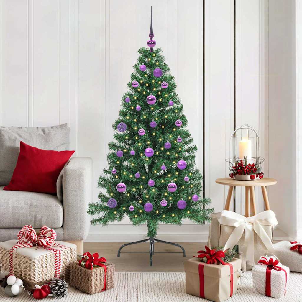 Künstlicher Halb-Weihnachtsbaum Beleuchtung Kugeln Grün